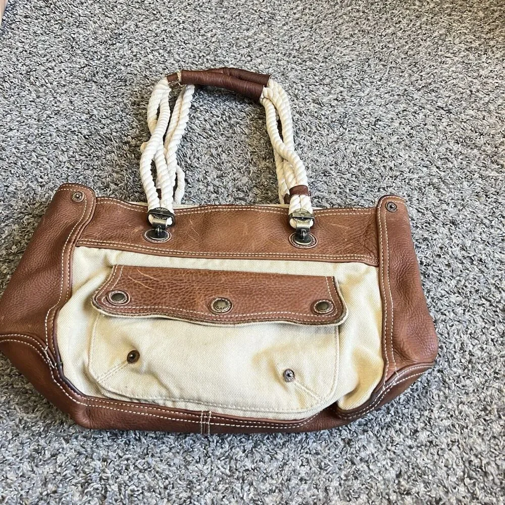 Vintage GAP 1969 Tote Shoulder Bag Canvas/Leather Tan Brown Well Made Purse - Picture 10 of 10